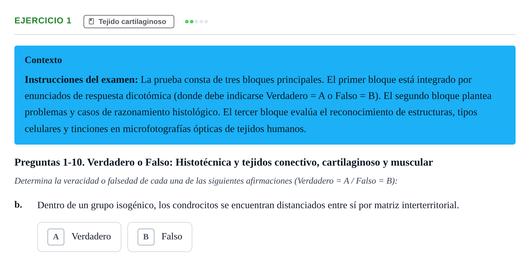Enunciado: Ejercicio 1 - Tejido cartilaginoso · Histología UAB Examen parcial de Histología Médica (Permutación 1)