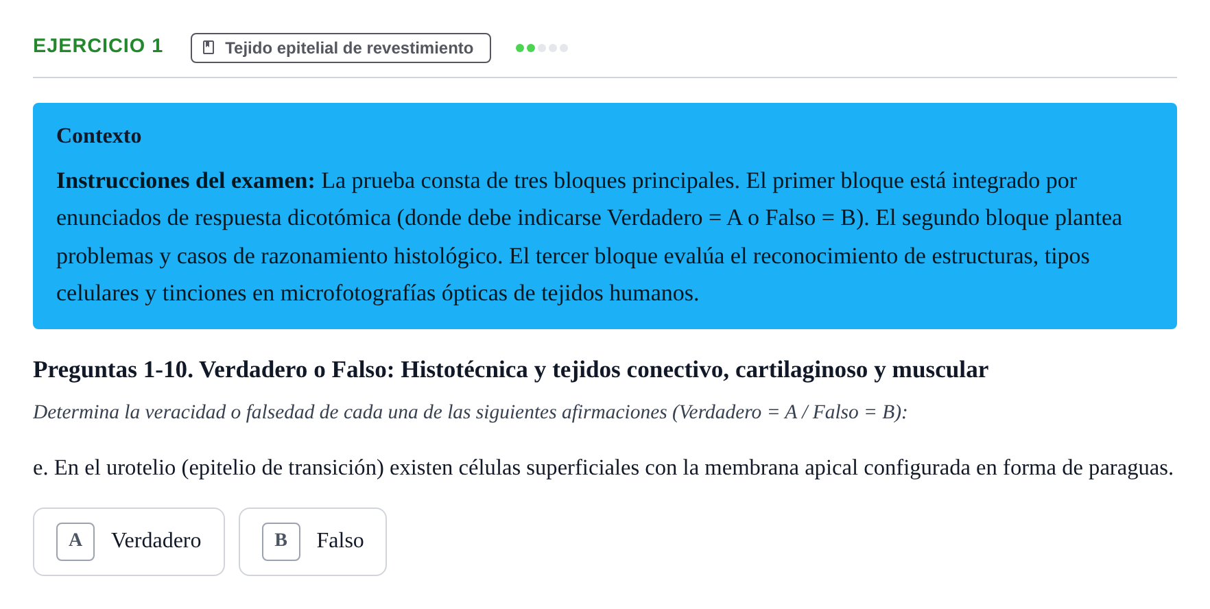 Enunciado: Ejercicio 1 - Tejido epitelial de revestimiento · Histología UAB Examen parcial de Histología Médica (Permutación 1)