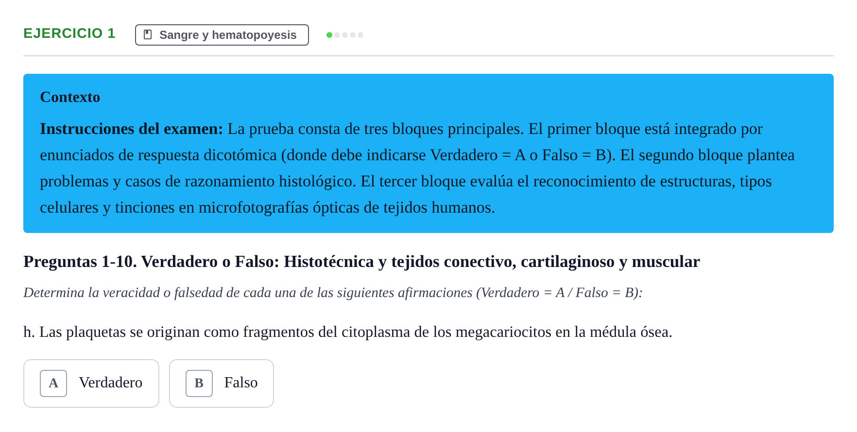 Enunciado: Ejercicio 1 - Sangre y hematopoyesis · Histología UAB Examen parcial de Histología Médica (Permutación 1)