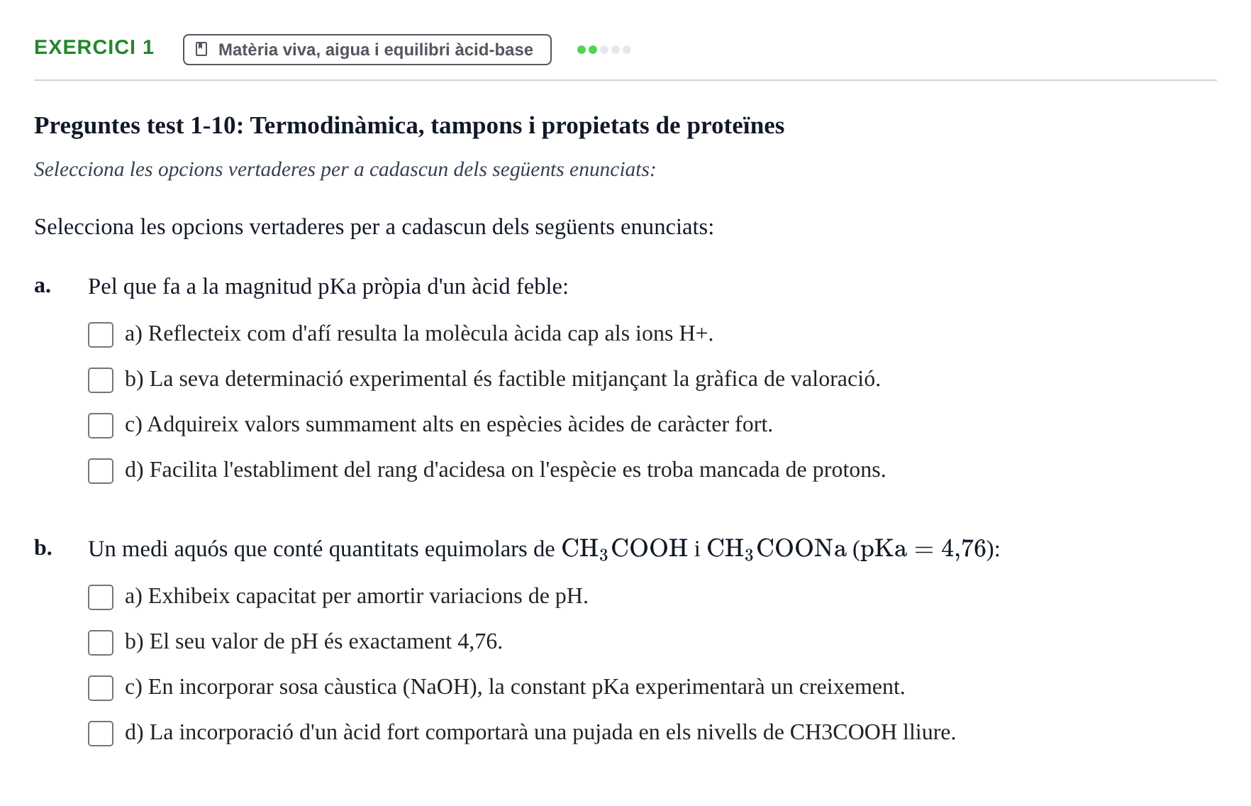 Enunciado: Ejercicio 1 - Matèria viva, aigua i equilibri àcid-base · Bioquímica Estructural i Biologia Molecular UAB Setembre 2009