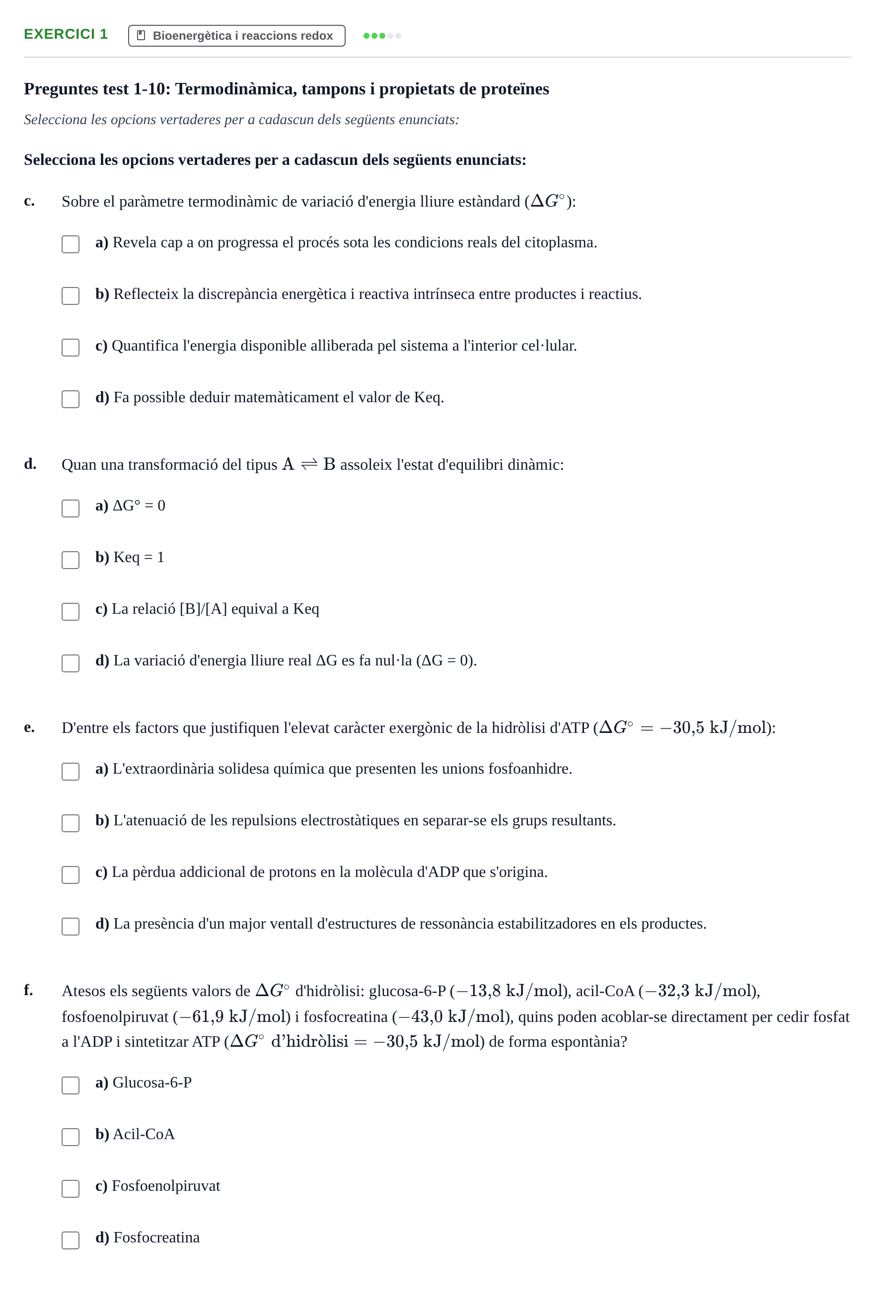 Enunciado: Ejercicio 1 - Bioenergètica i reaccions redox · Bioquímica Estructural i Biologia Molecular UAB Setembre 2009