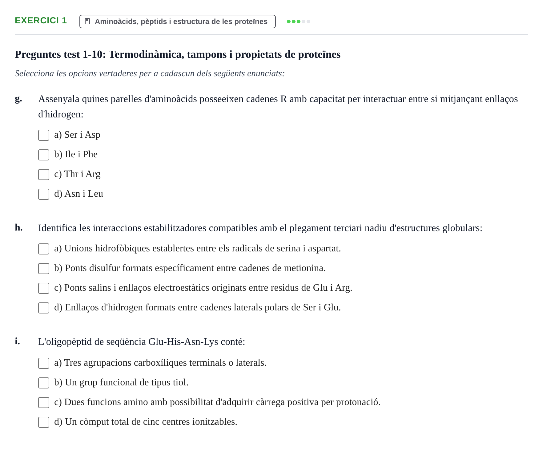 Enunciado: Ejercicio 1 - Aminoàcids, pèptids i estructura de les prote… · Bioquímica Estructural i Biologia Molecular UAB Setembre 2009
