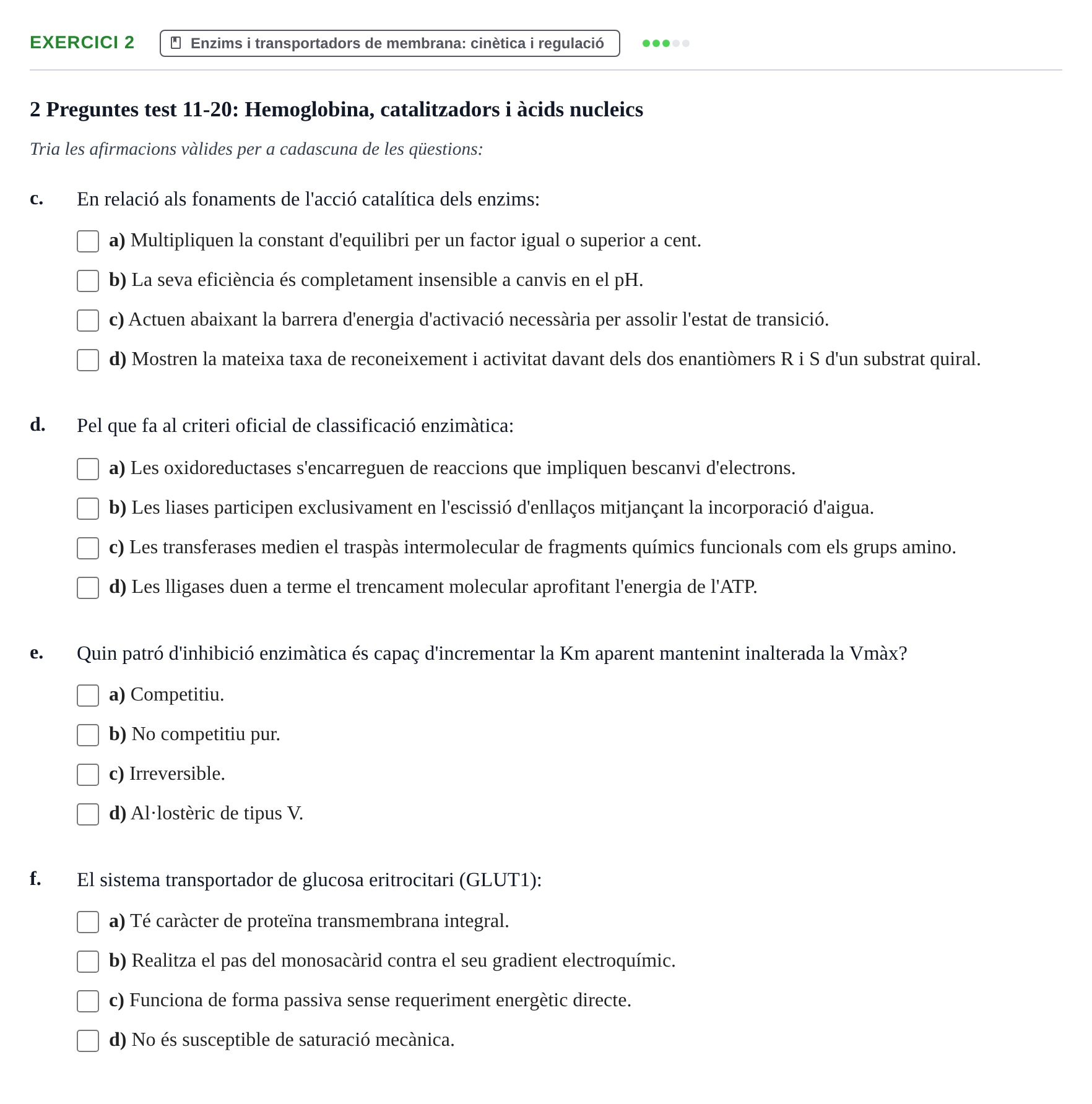 Enunciado: Ejercicio 2 - Enzims i transportadors de membrana · Bioquímica Estructural i Biologia Molecular UAB Setembre 2009