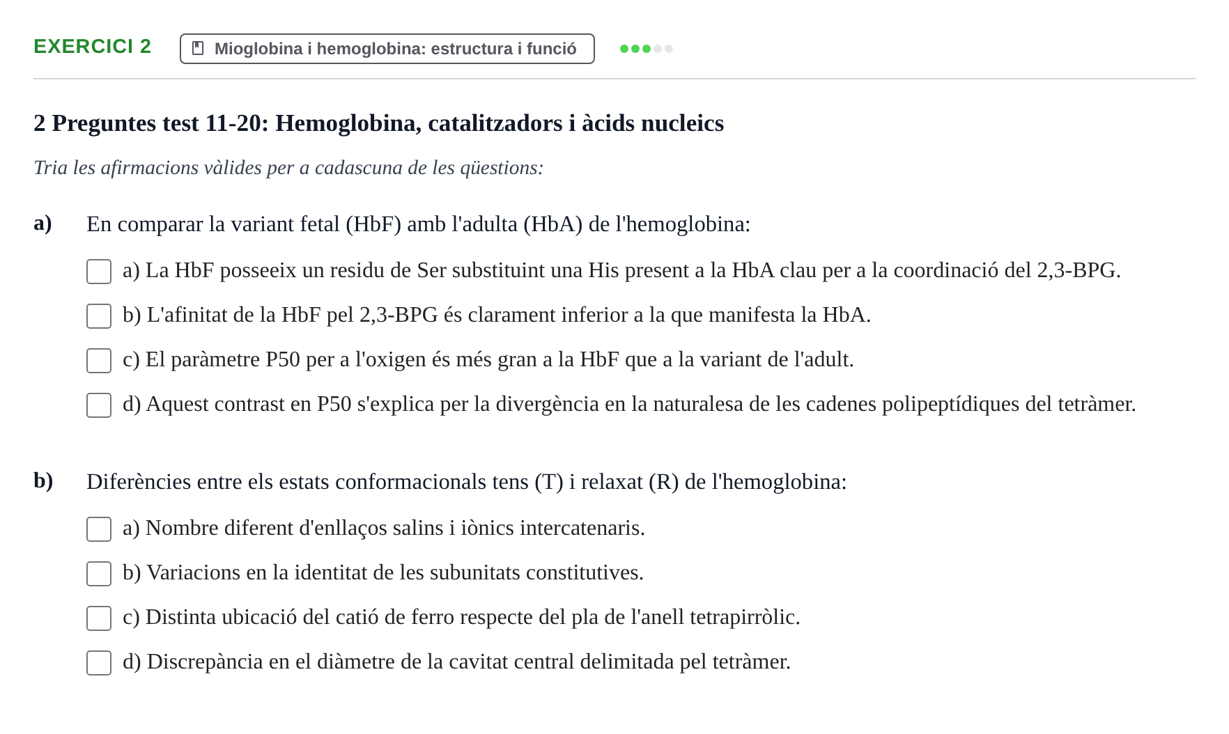 Enunciado: Ejercicio 2 - Mioglobina i hemoglobina · Bioquímica Estructural i Biologia Molecular UAB Setembre 2009