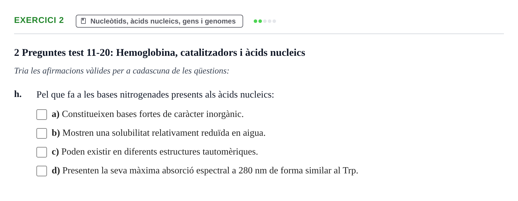 Enunciado: Ejercicio 2 - Nucleòtids, àcids nucleics, gens i genomes · Bioquímica Estructural i Biologia Molecular UAB Setembre 2009
