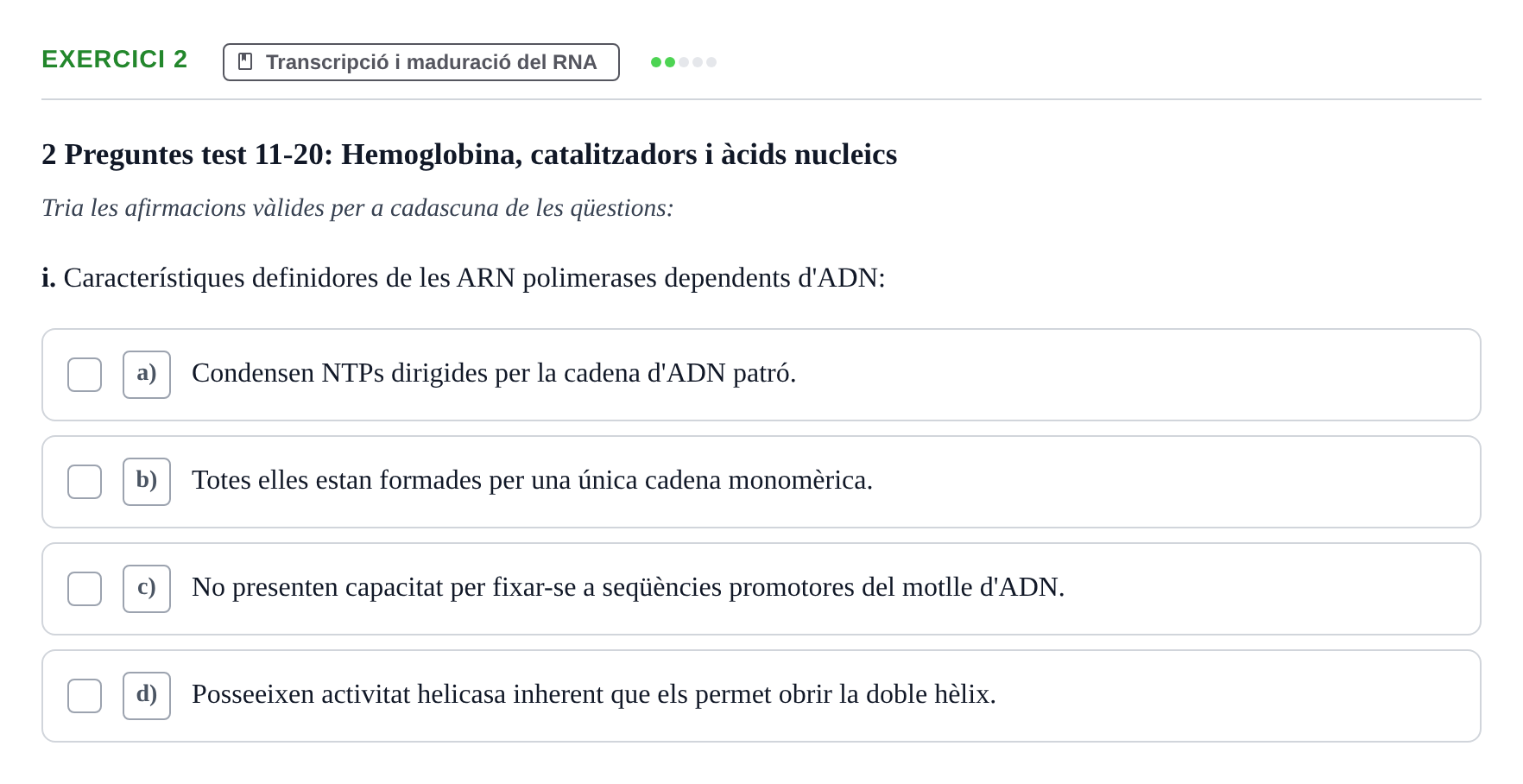 Enunciado: Ejercicio 2 - Transcripció i maduració del RNA · Bioquímica Estructural i Biologia Molecular UAB Setembre 2009