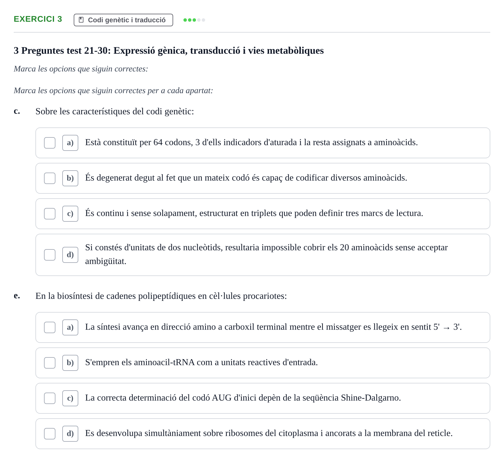 Enunciado: Ejercicio 3 - Codi genètic i traducció · Bioquímica Estructural i Biologia Molecular UAB Setembre 2009