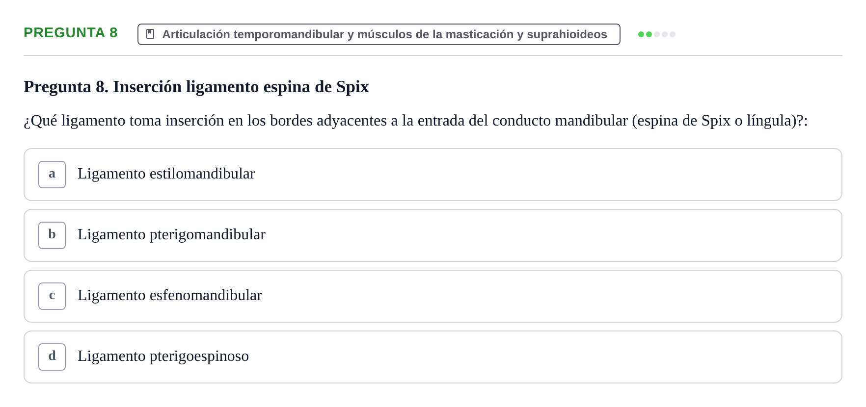 Enunciado: Pregunta 8 · Anatomia Humana: Cardiovascular, Cap i Coll UAB 2024