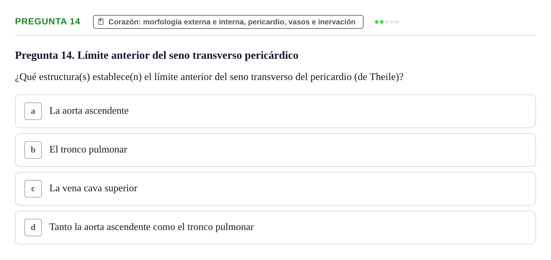 Enunciado: Pregunta 14 · Anatomia Humana: Cardiovascular, Cap i Coll UAB 2021