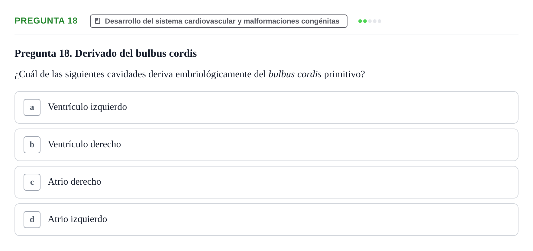 Enunciado: Pregunta 18 · Anatomia Humana: Cardiovascular, Cap i Coll UAB 2021