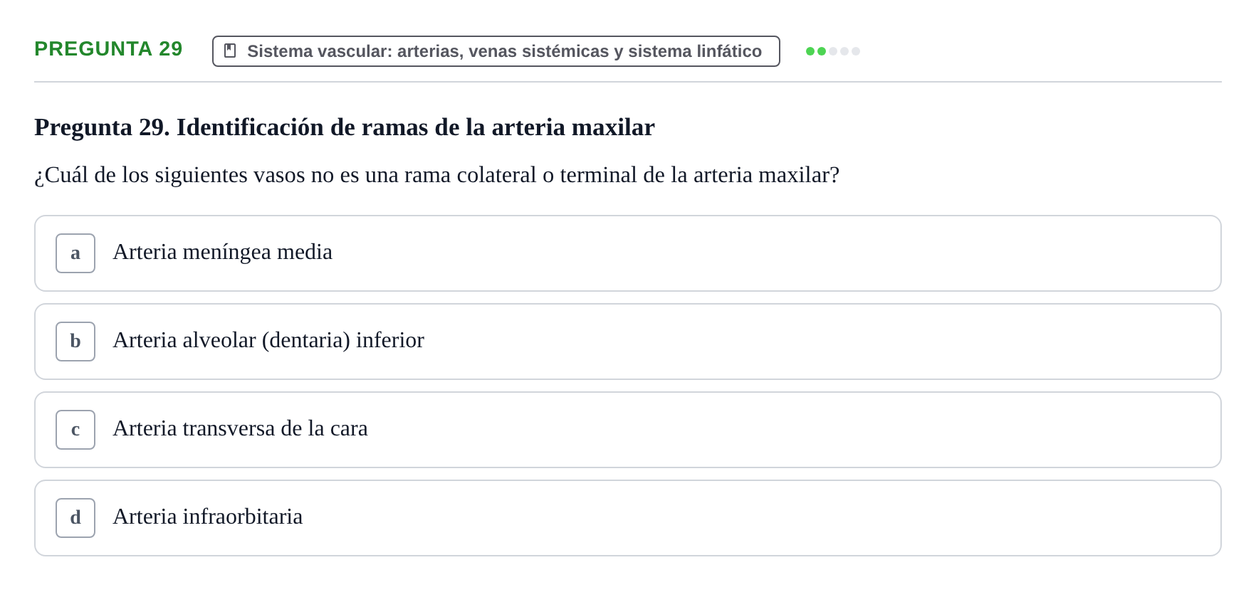 Enunciado: Pregunta 29 · Anatomia Humana: Cardiovascular, Cap i Coll UAB 2021