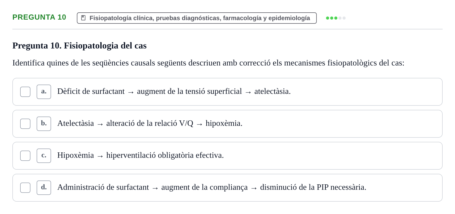 Enunciado: Pregunta 10 · Aprenentatge Integrat en Medicina I UAB Avaluació continuada EV6 - Cas clínic 2: Síndrome de distrés respiratori neonatal