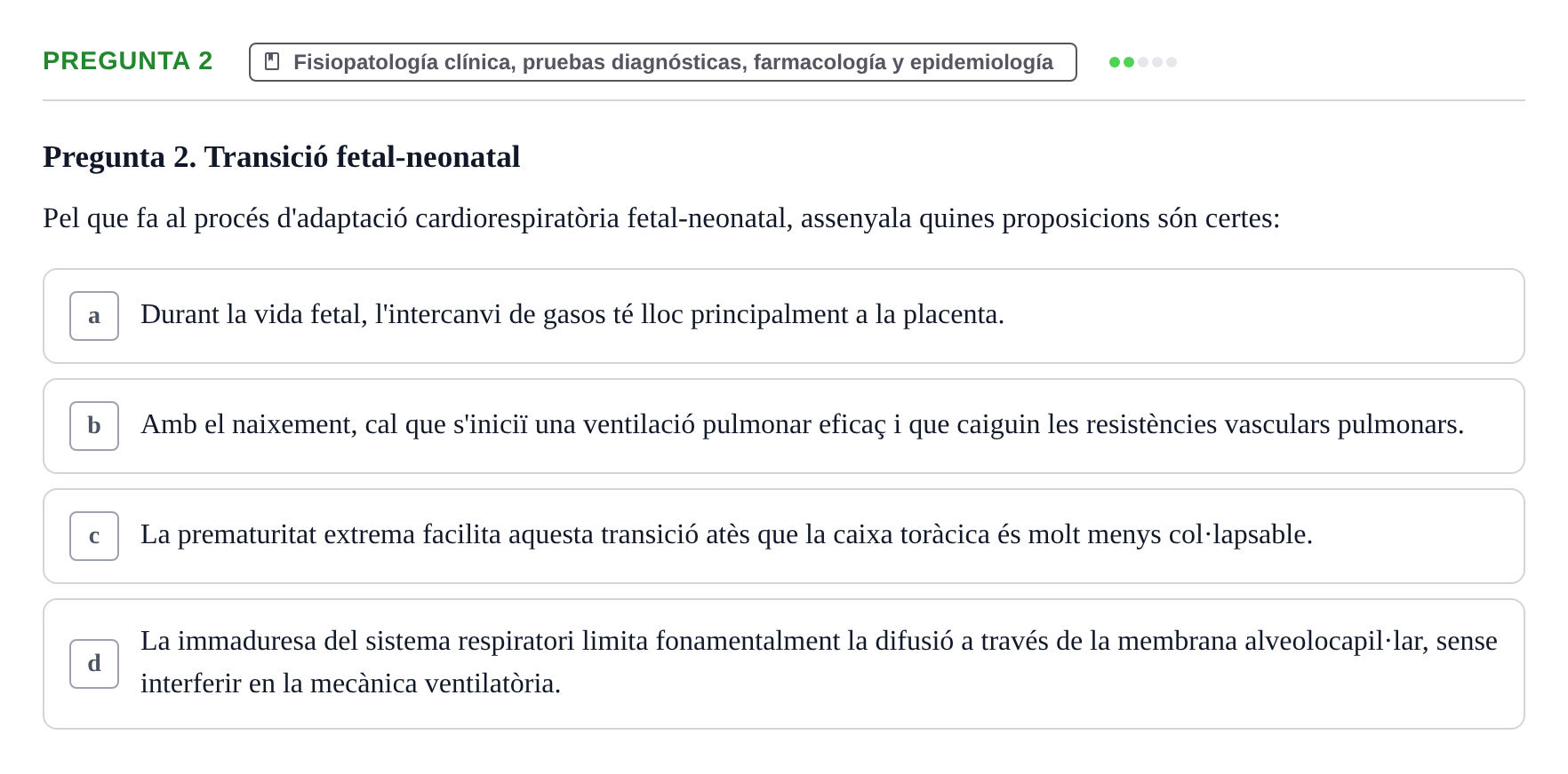 Enunciado: Pregunta 2 · Aprenentatge Integrat en Medicina I UAB Avaluació continuada EV6 - Cas clínic 2: Síndrome de distrés respiratori neonatal