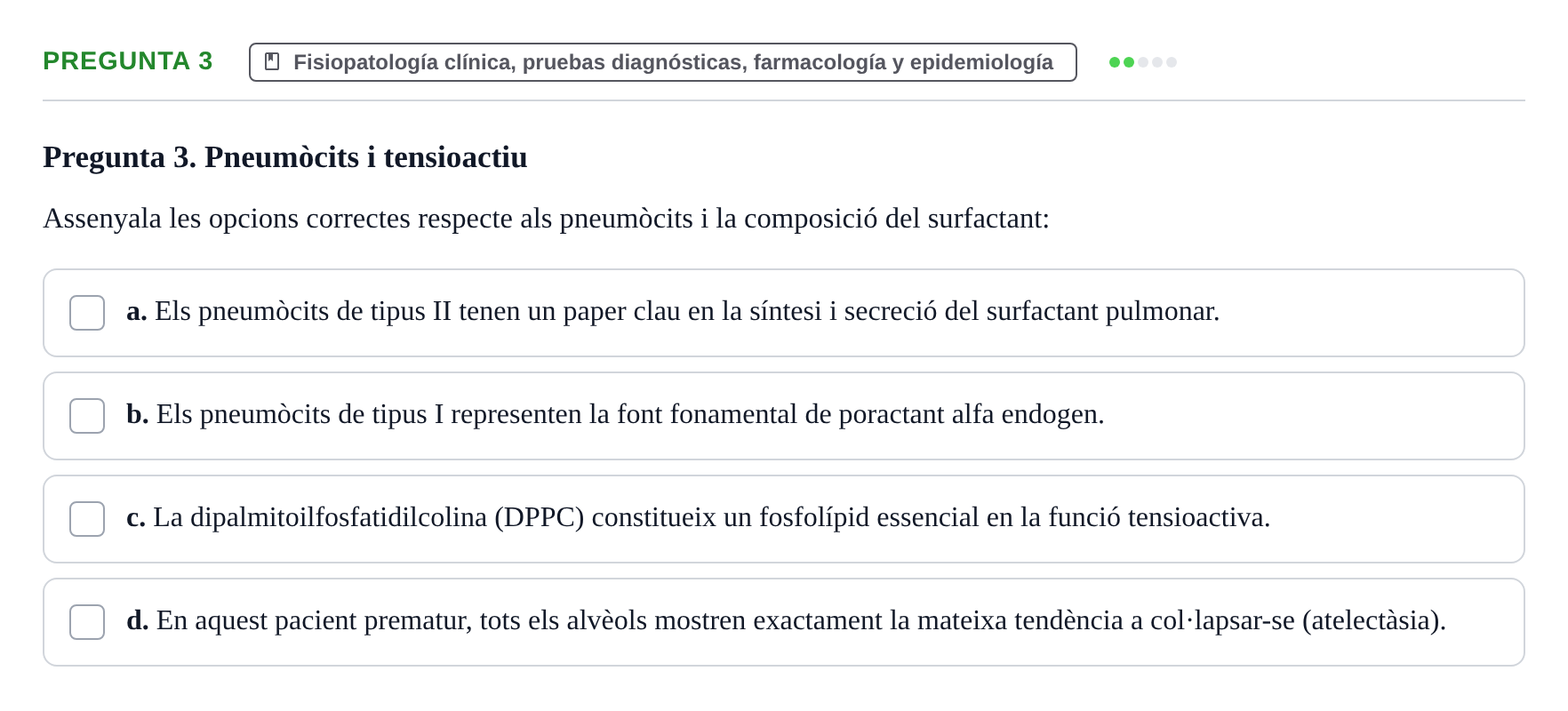 Enunciado: Pregunta 3 · Aprenentatge Integrat en Medicina I UAB Avaluació continuada EV6 - Cas clínic 2: Síndrome de distrés respiratori neonatal