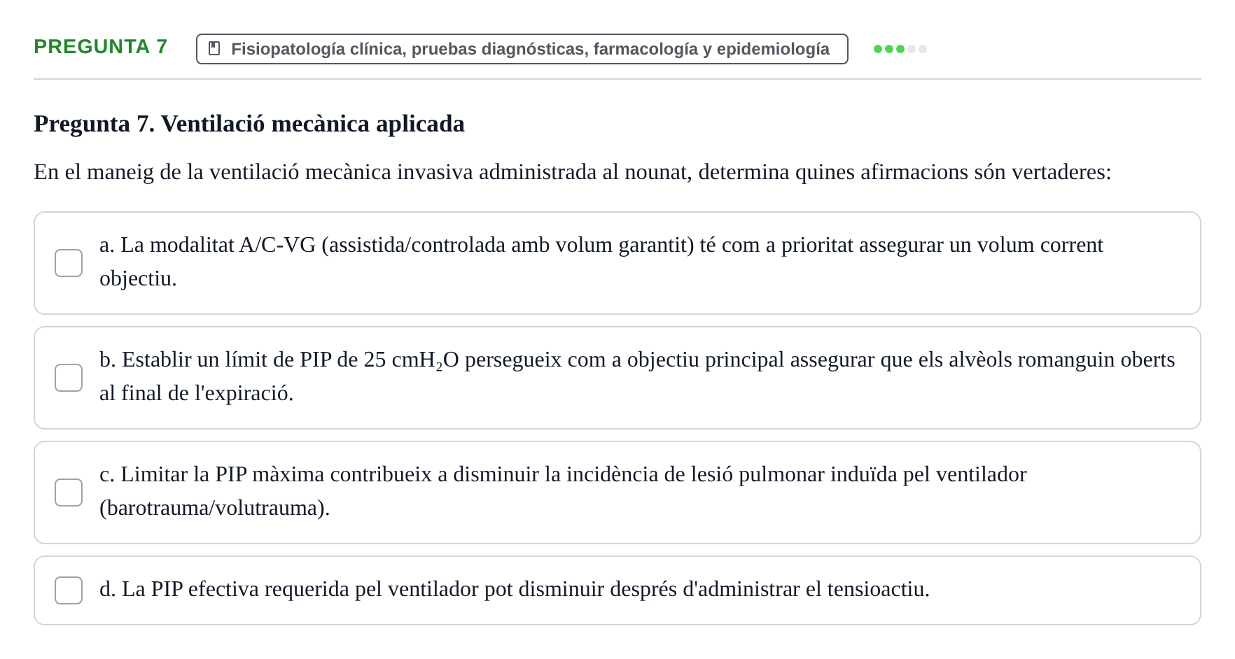 Enunciado: Pregunta 7 · Aprenentatge Integrat en Medicina I UAB Avaluació continuada EV6 - Cas clínic 2: Síndrome de distrés respiratori neonatal