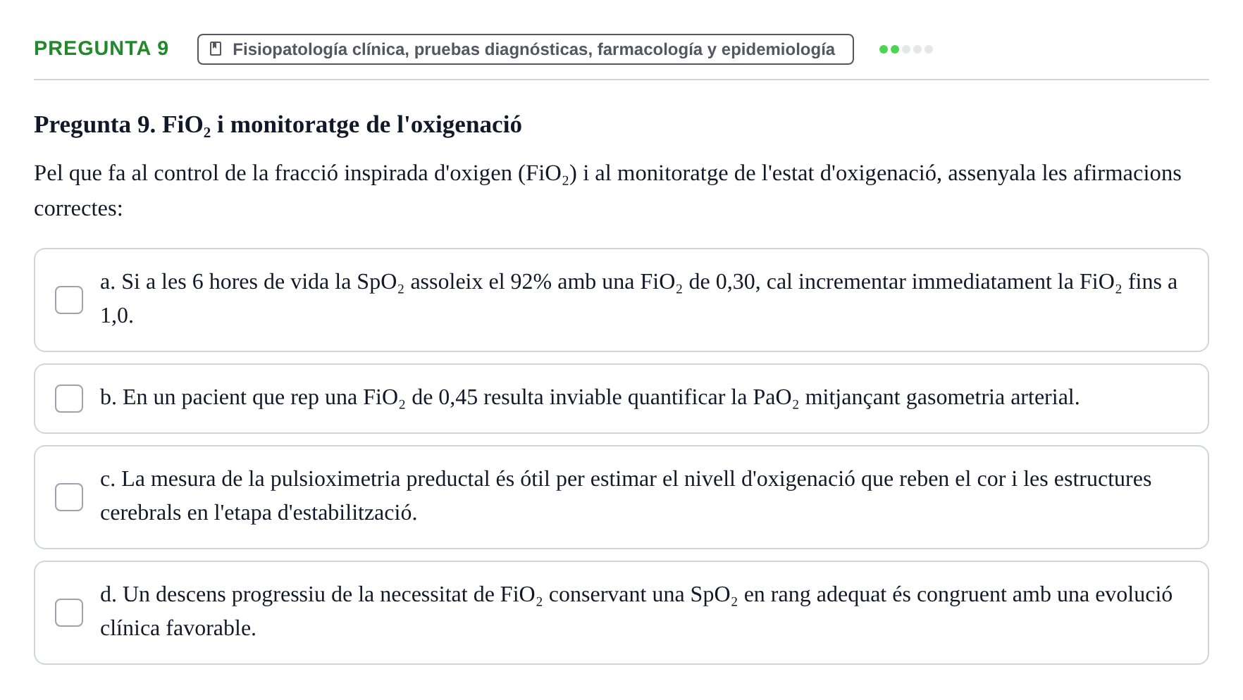 Enunciado: Pregunta 9 · Aprenentatge Integrat en Medicina I UAB Avaluació continuada EV6 - Cas clínic 2: Síndrome de distrés respiratori neonatal