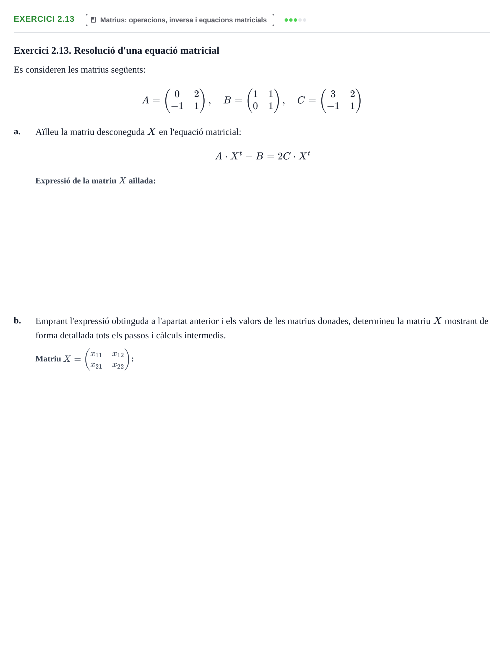 Enunciado: Exercici 2.13 · Matemáticas Empresariales UDL Avaluació Continuada: Temes 1 i 2 (Matrius)