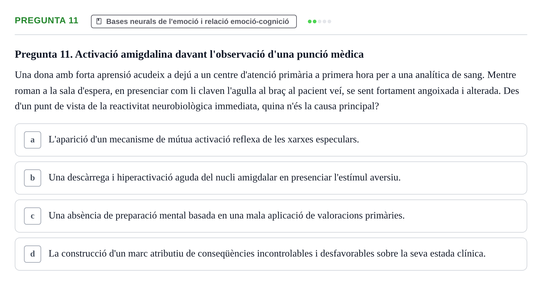 Enunciado: Pregunta 11 · Procesos Psicológicos: Motivación y Emoción UAB Juny 2025