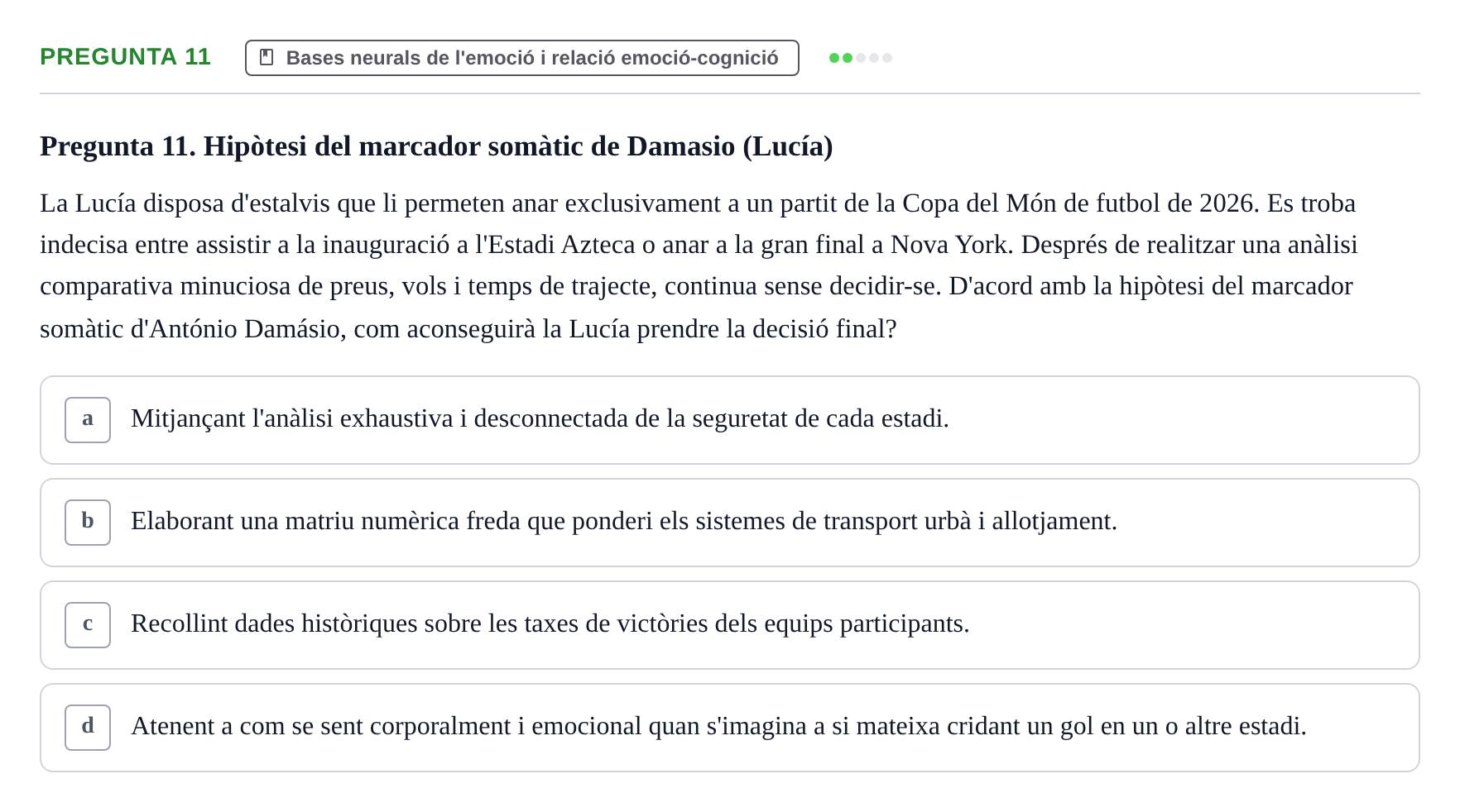 Enunciado: Pregunta 11 · Procesos Psicológicos: Motivación y Emoción UAB 2025