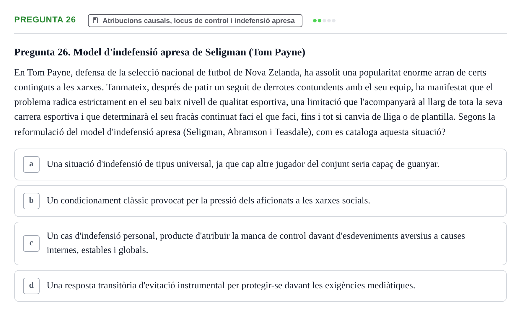 Enunciado: Pregunta 26 · Procesos Psicológicos: Motivación y Emoción UAB 2025