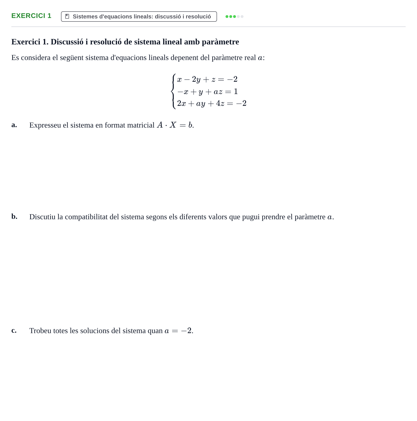 Enunciado: Exercici 1 · Matemáticas Empresariales UDL Avaluació Continuada: Sistemes d'Equacions Lineals