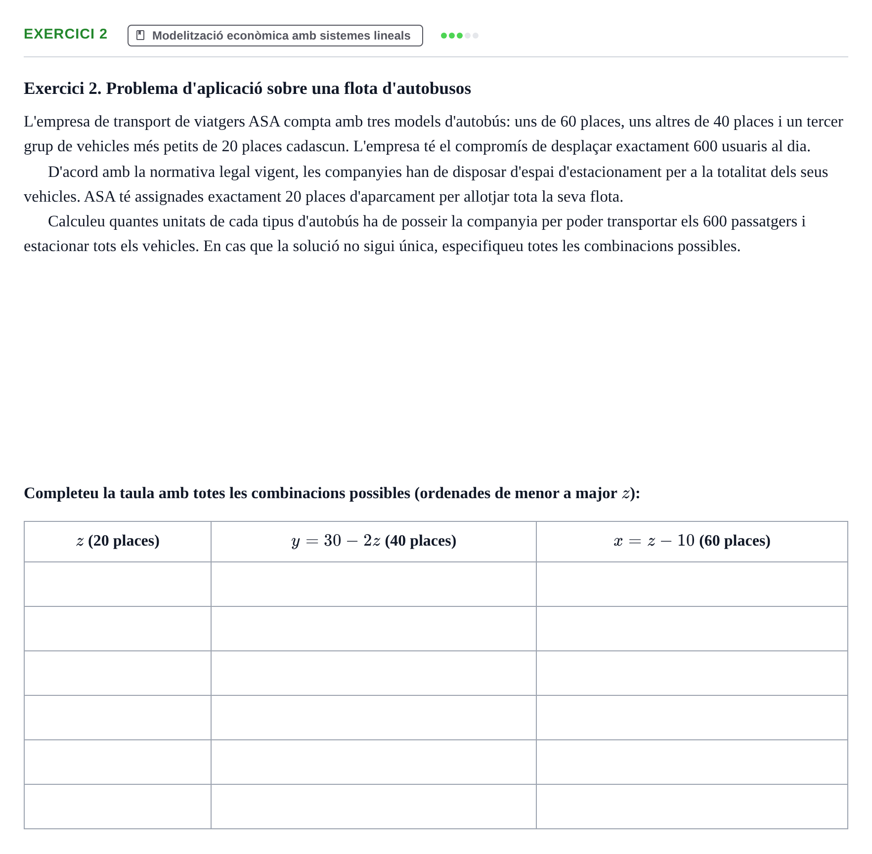 Enunciado: Exercici 2 · Matemáticas Empresariales UDL Avaluació Continuada: Sistemes d'Equacions Lineals