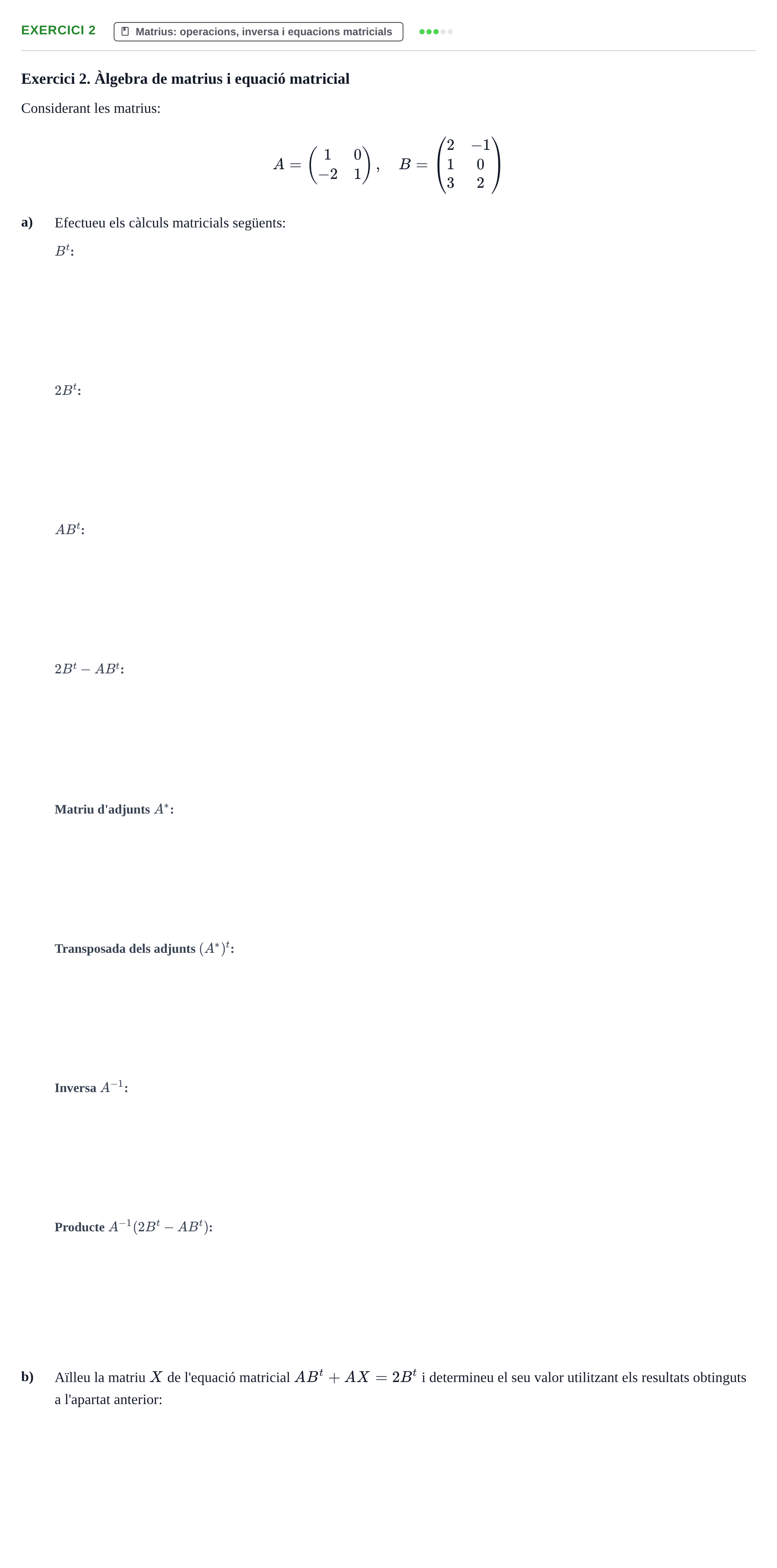 Enunciado: Exercici 2 · Matemáticas Empresariales UDL Avaluació Continuada. Temes 5 i 6: Vectors i matrius