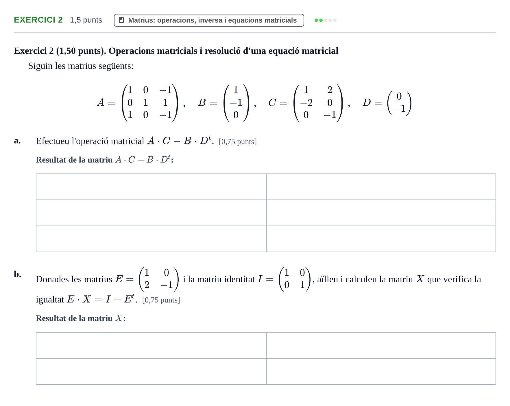 Enunciado: Exercici 2 · Matemáticas Empresariales UDL 2018