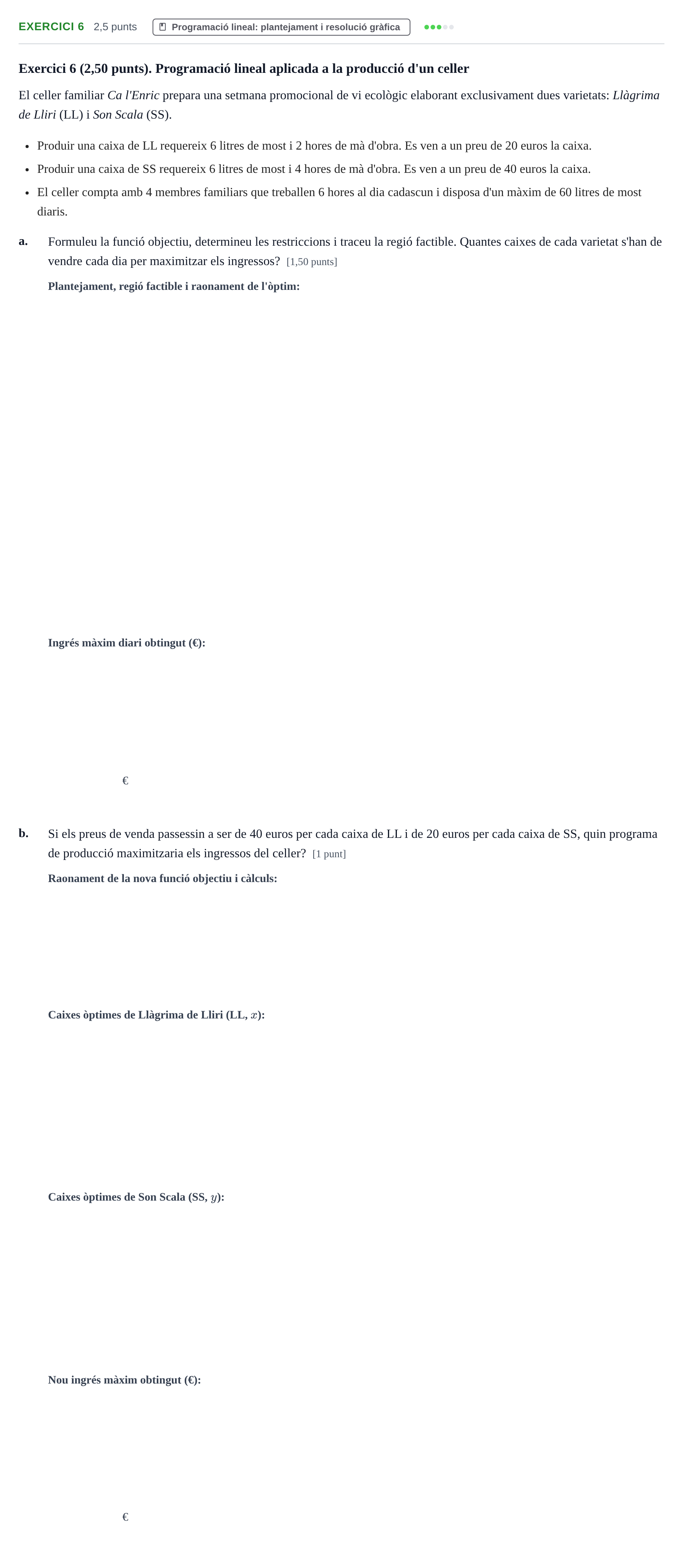Enunciado: Exercici 6 · Matemáticas Empresariales UDL 2018