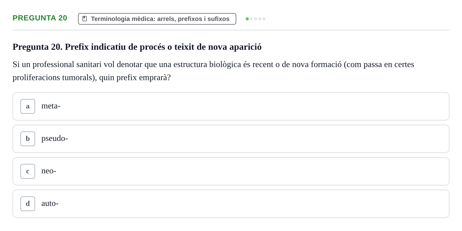 Enunciado: Pregunta 20 · Introducció a les Ciències de la Salut UAB Exemples