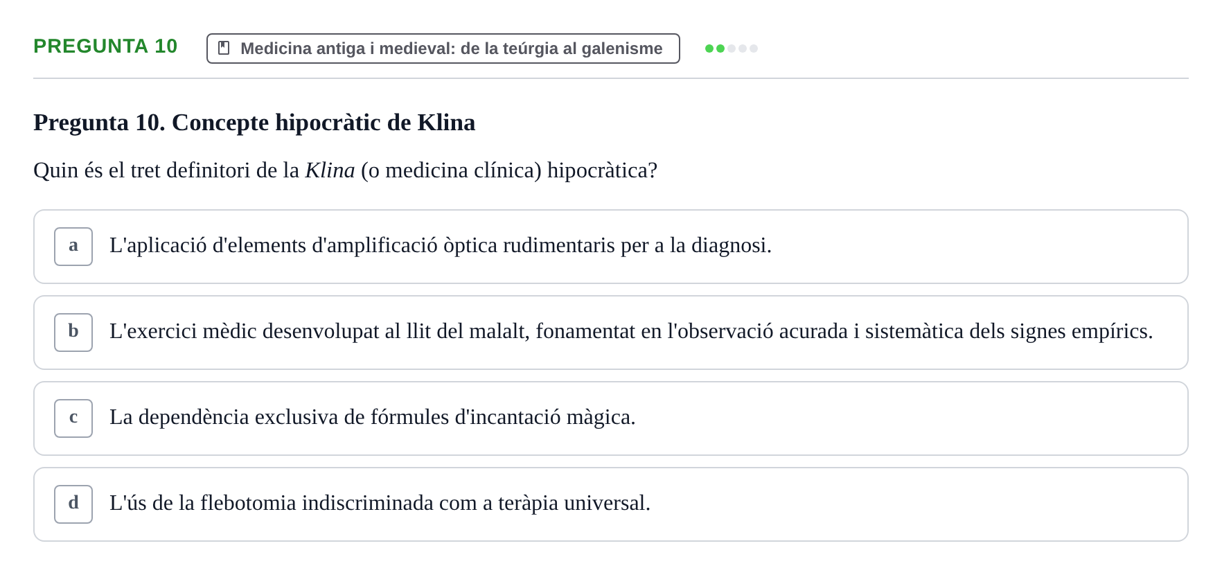 Enunciado: Pregunta 10 · Introducció a les Ciències de la Salut UAB Exemples 2025