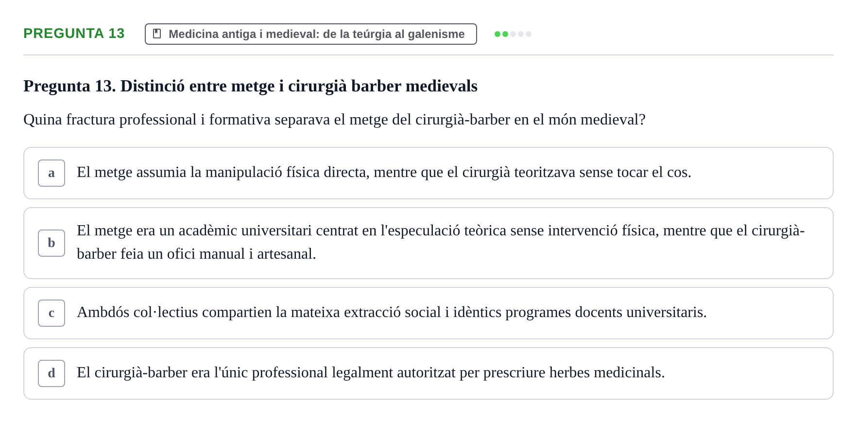 Enunciado: Pregunta 13 · Introducció a les Ciències de la Salut UAB Exemples 2025