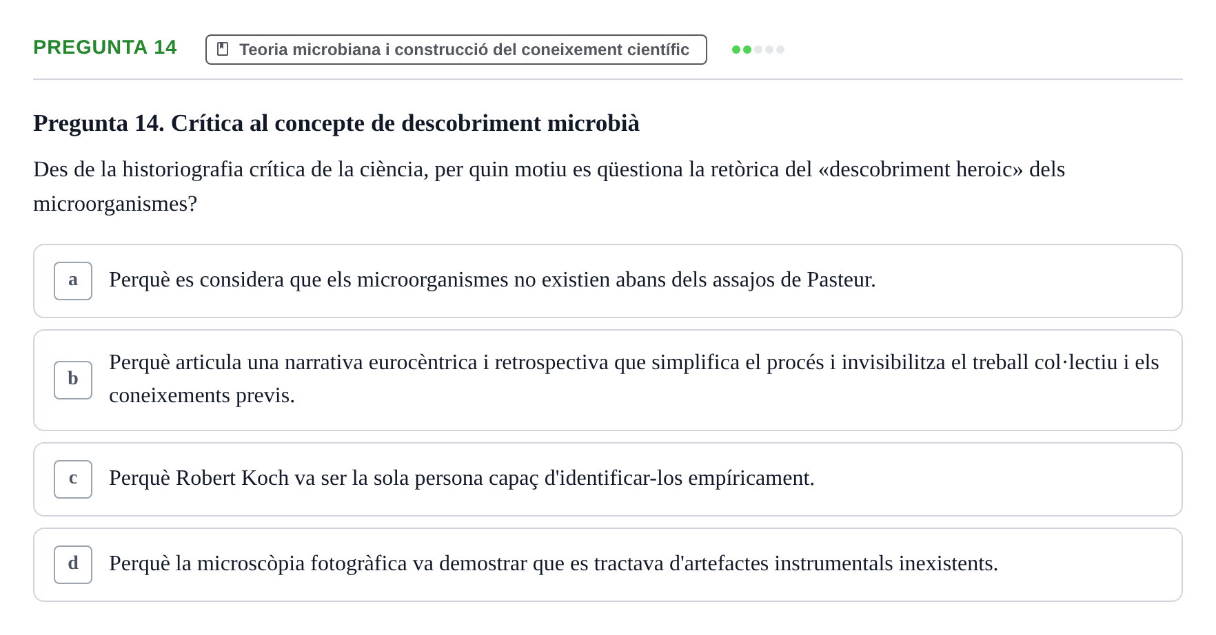 Enunciado: Pregunta 14 · Introducció a les Ciències de la Salut UAB Exemples 2025
