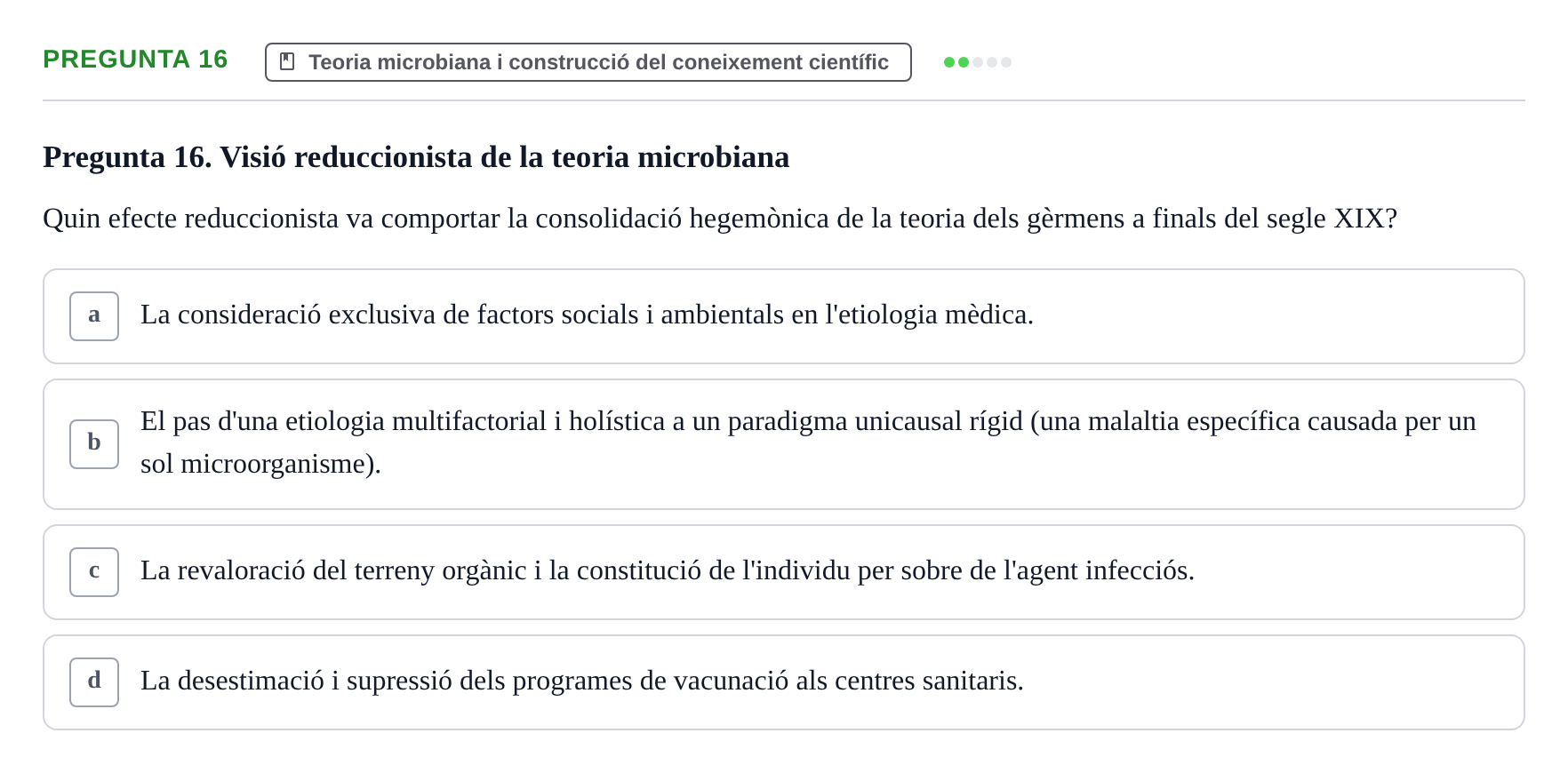 Enunciado: Pregunta 16 · Introducció a les Ciències de la Salut UAB Exemples 2025