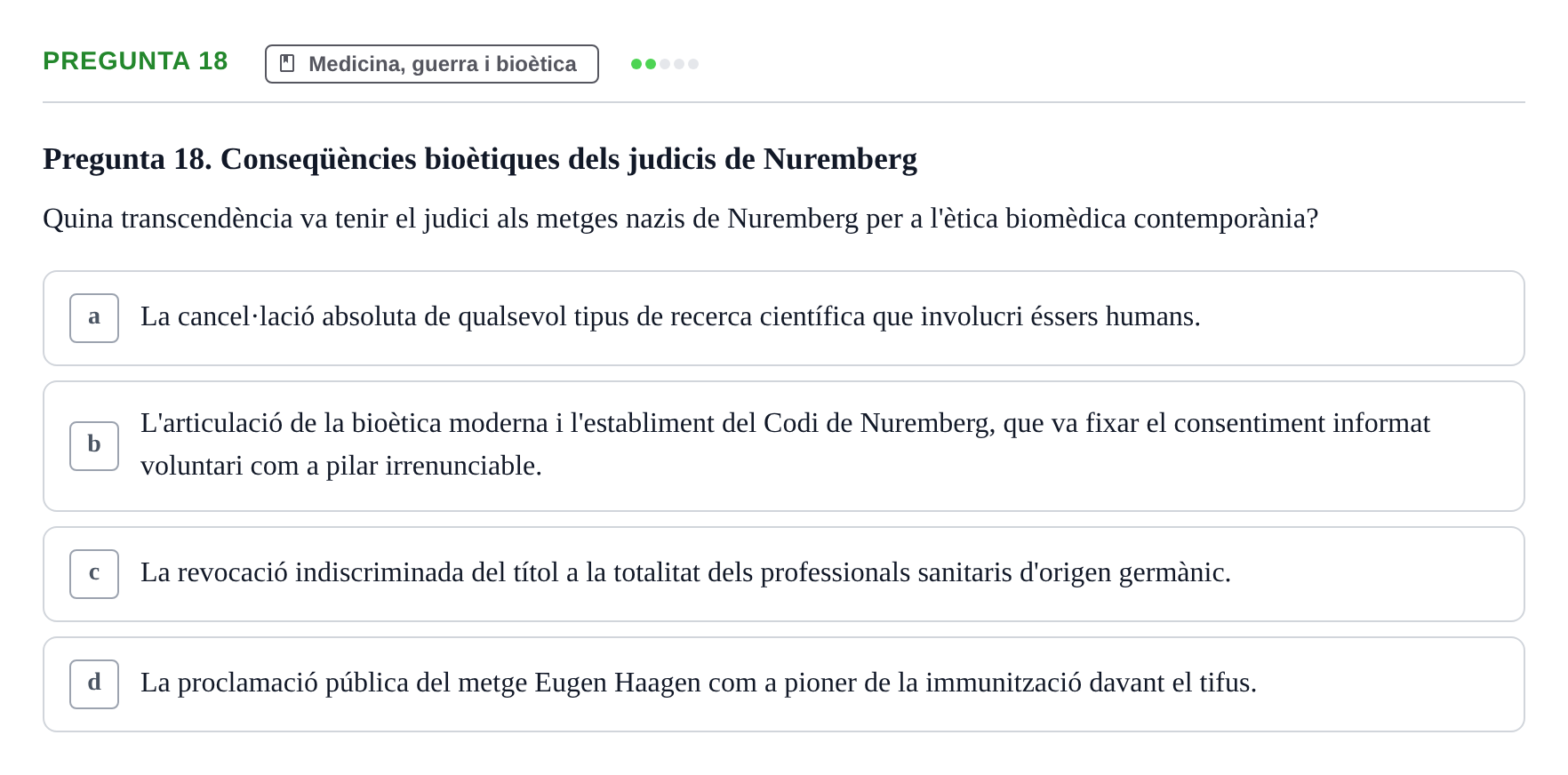 Enunciado: Pregunta 18 · Introducció a les Ciències de la Salut UAB Exemples 2025