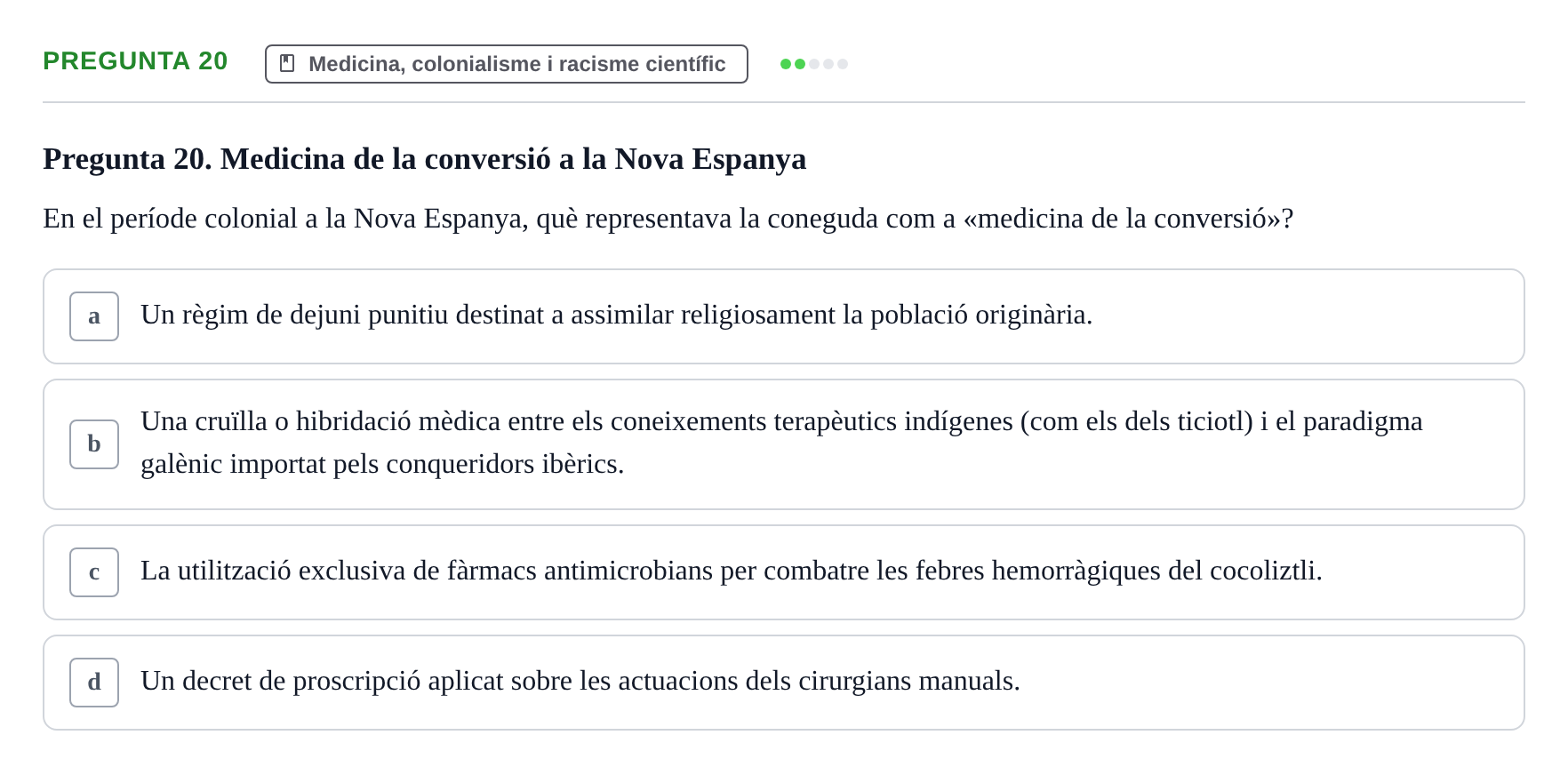 Enunciado: Pregunta 20 · Introducció a les Ciències de la Salut UAB Exemples 2025