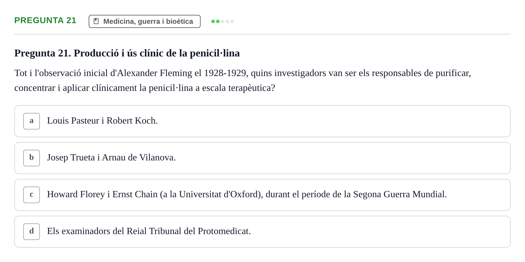 Enunciado: Pregunta 21 · Introducció a les Ciències de la Salut UAB Exemples 2025