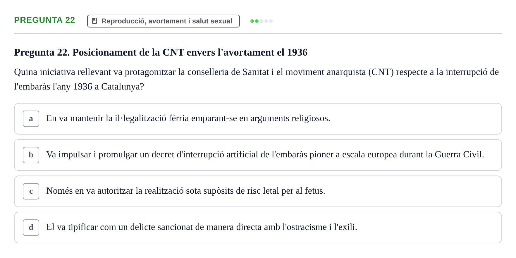 Enunciado: Pregunta 22 · Introducció a les Ciències de la Salut UAB Exemples 2025