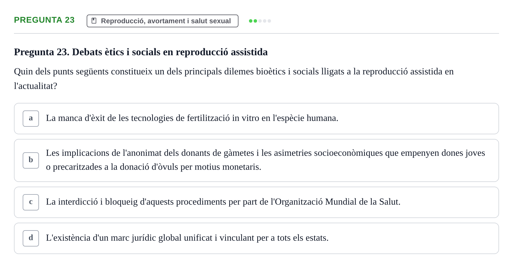 Enunciado: Pregunta 23 · Introducció a les Ciències de la Salut UAB Exemples 2025