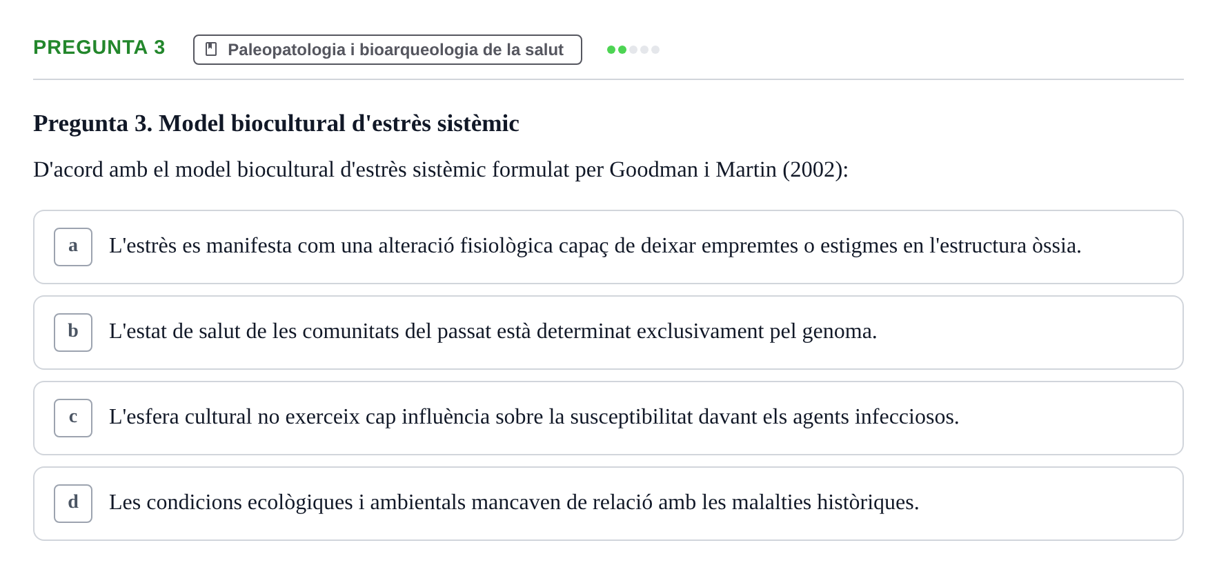 Enunciado: Pregunta 3 · Introducció a les Ciències de la Salut UAB Exemples 2025