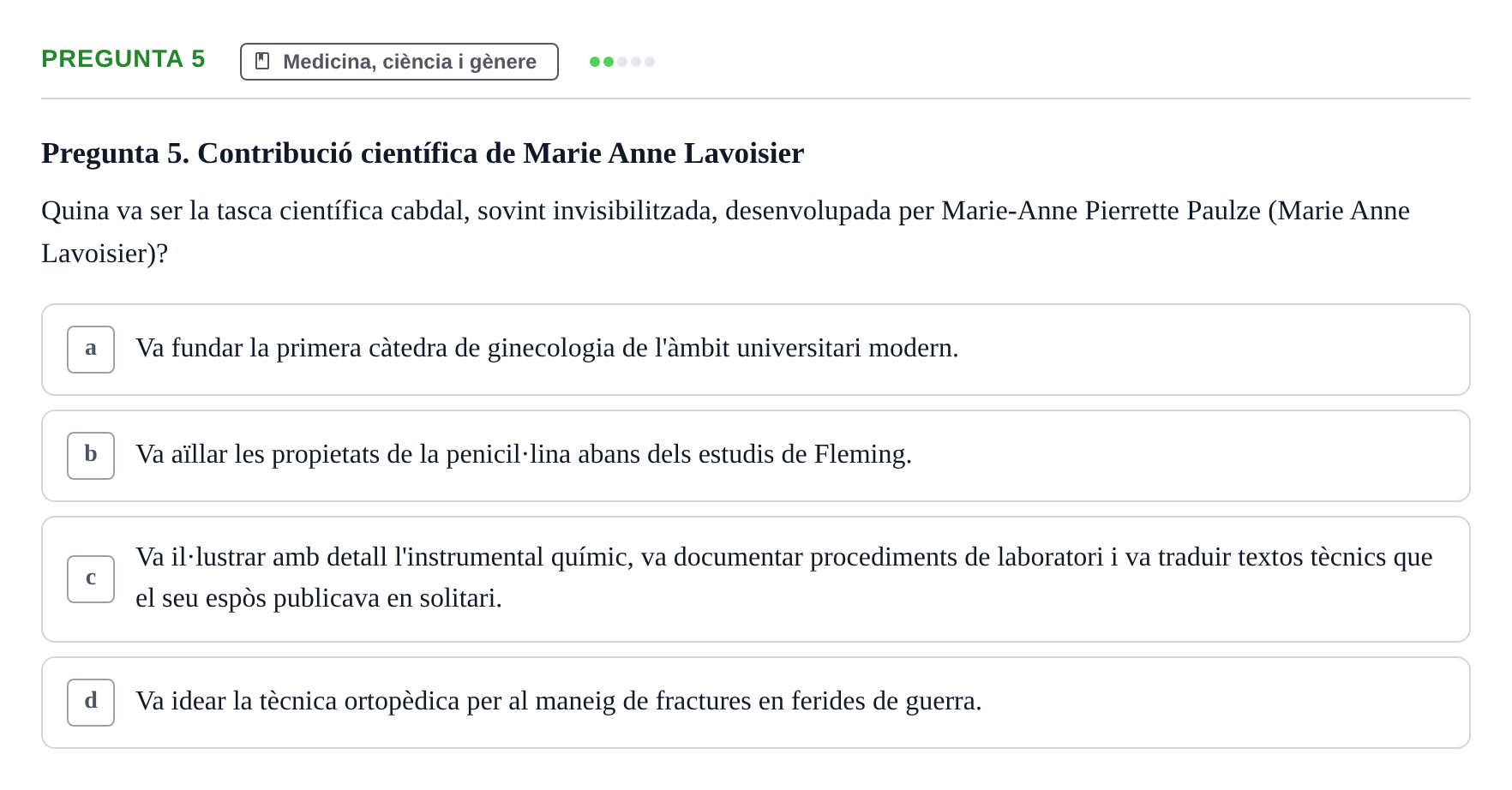 Enunciado: Pregunta 5 · Introducció a les Ciències de la Salut UAB Exemples 2025