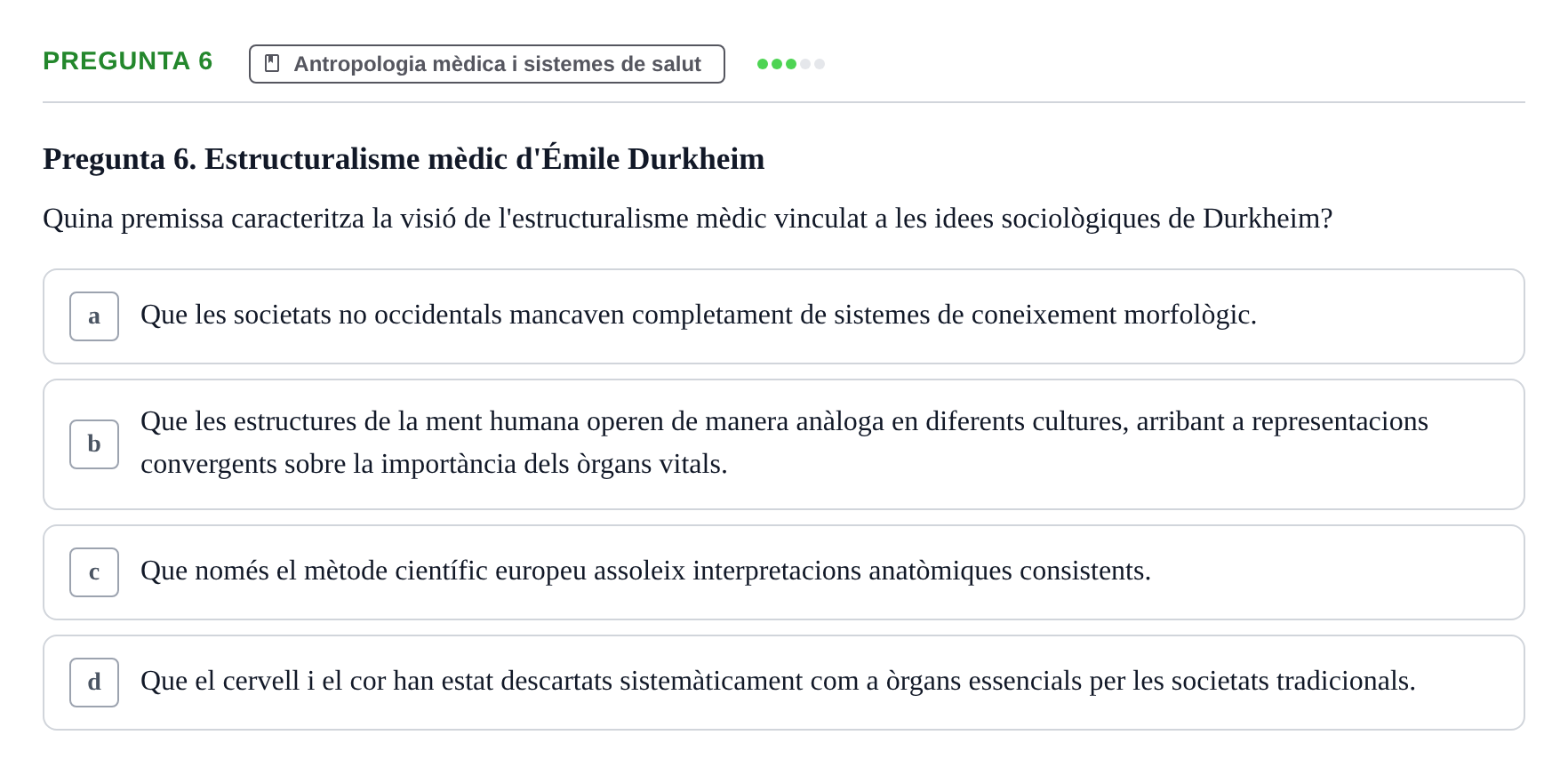 Enunciado: Pregunta 6 · Introducció a les Ciències de la Salut UAB Exemples 2025