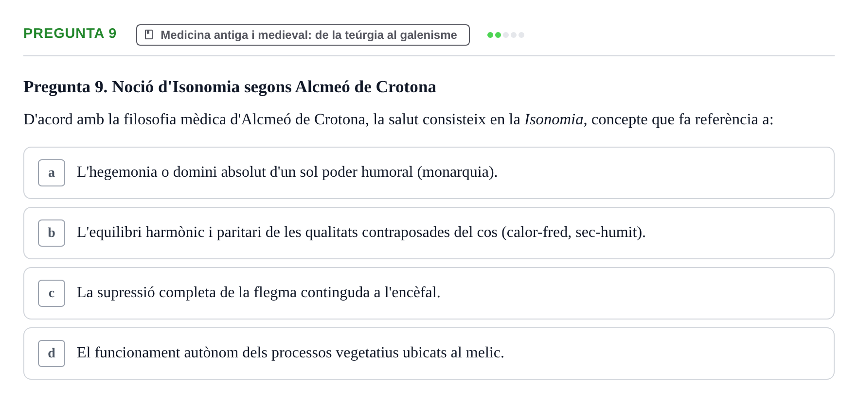 Enunciado: Pregunta 9 · Introducció a les Ciències de la Salut UAB Exemples 2025
