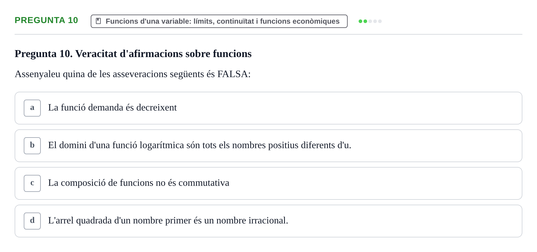 Enunciado: Pregunta 10 · Matemáticas Empresariales UDL 2010