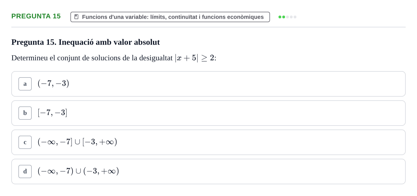 Enunciado: Pregunta 15 · Matemáticas Empresariales UDL 2010