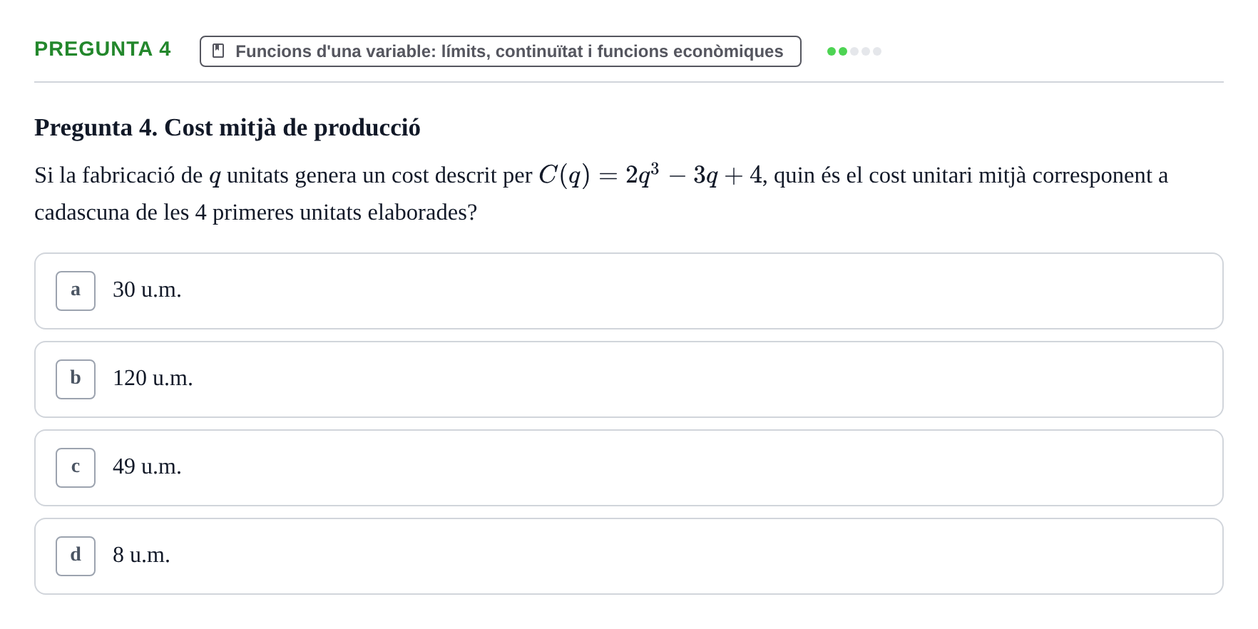 Enunciado: Pregunta 4 · Matemáticas Empresariales UDL 2010