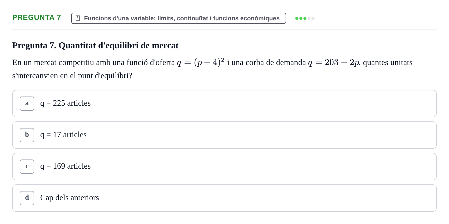Enunciado: Pregunta 7 · Matemáticas Empresariales UDL 2010