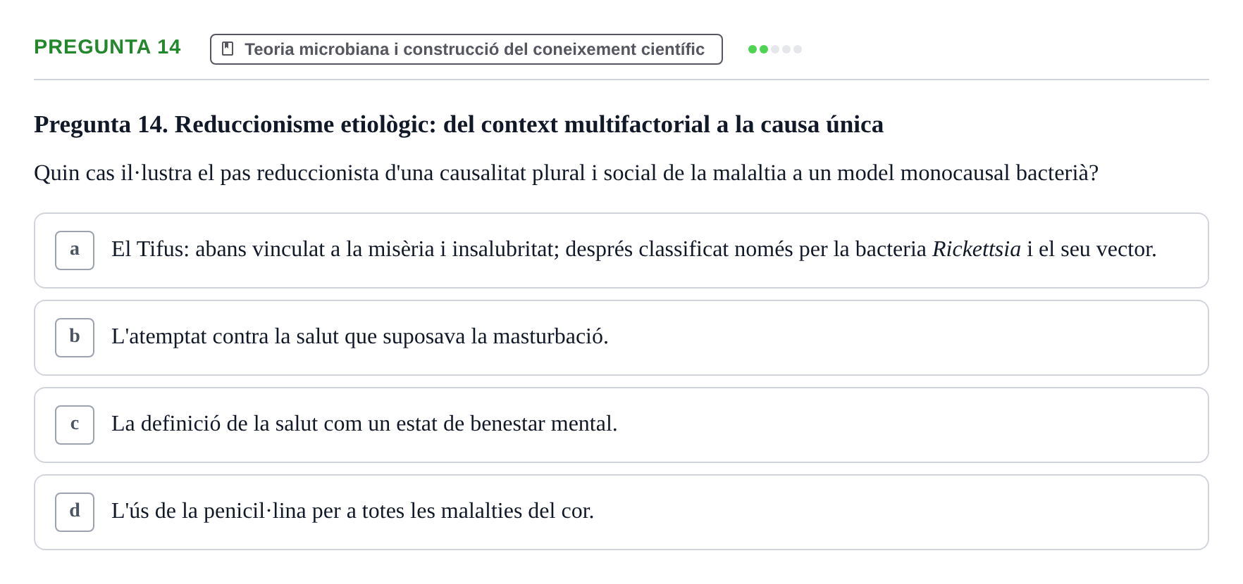 Enunciado: Pregunta 14 · Introducció a les Ciències de la Salut UAB Exemples