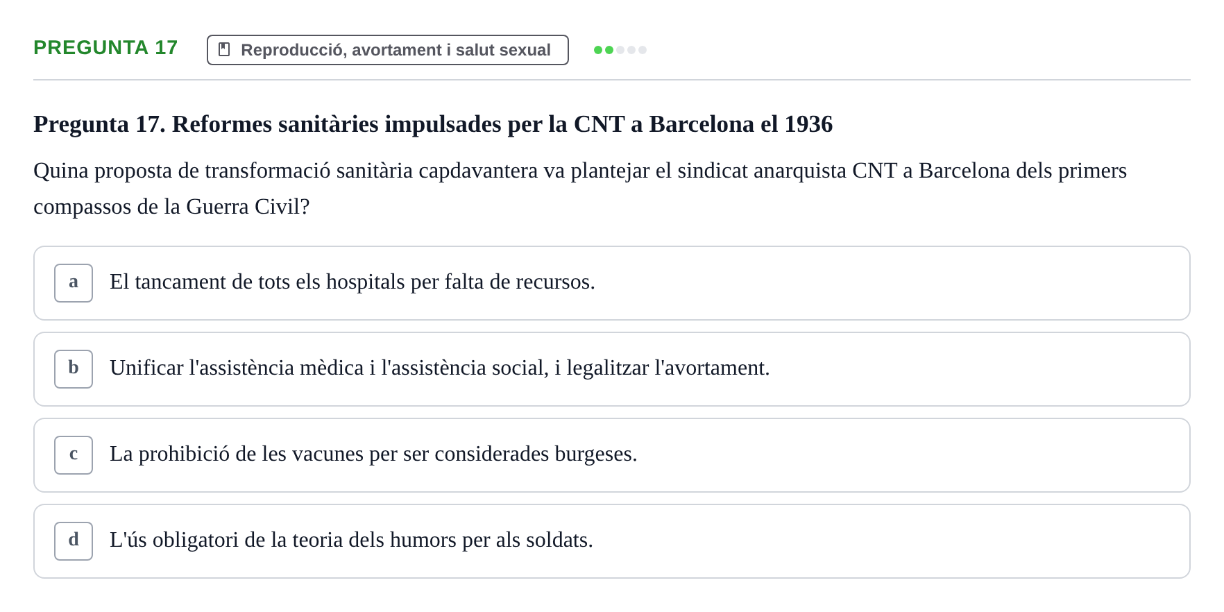 Enunciado: Pregunta 17 · Introducció a les Ciències de la Salut UAB Exemples