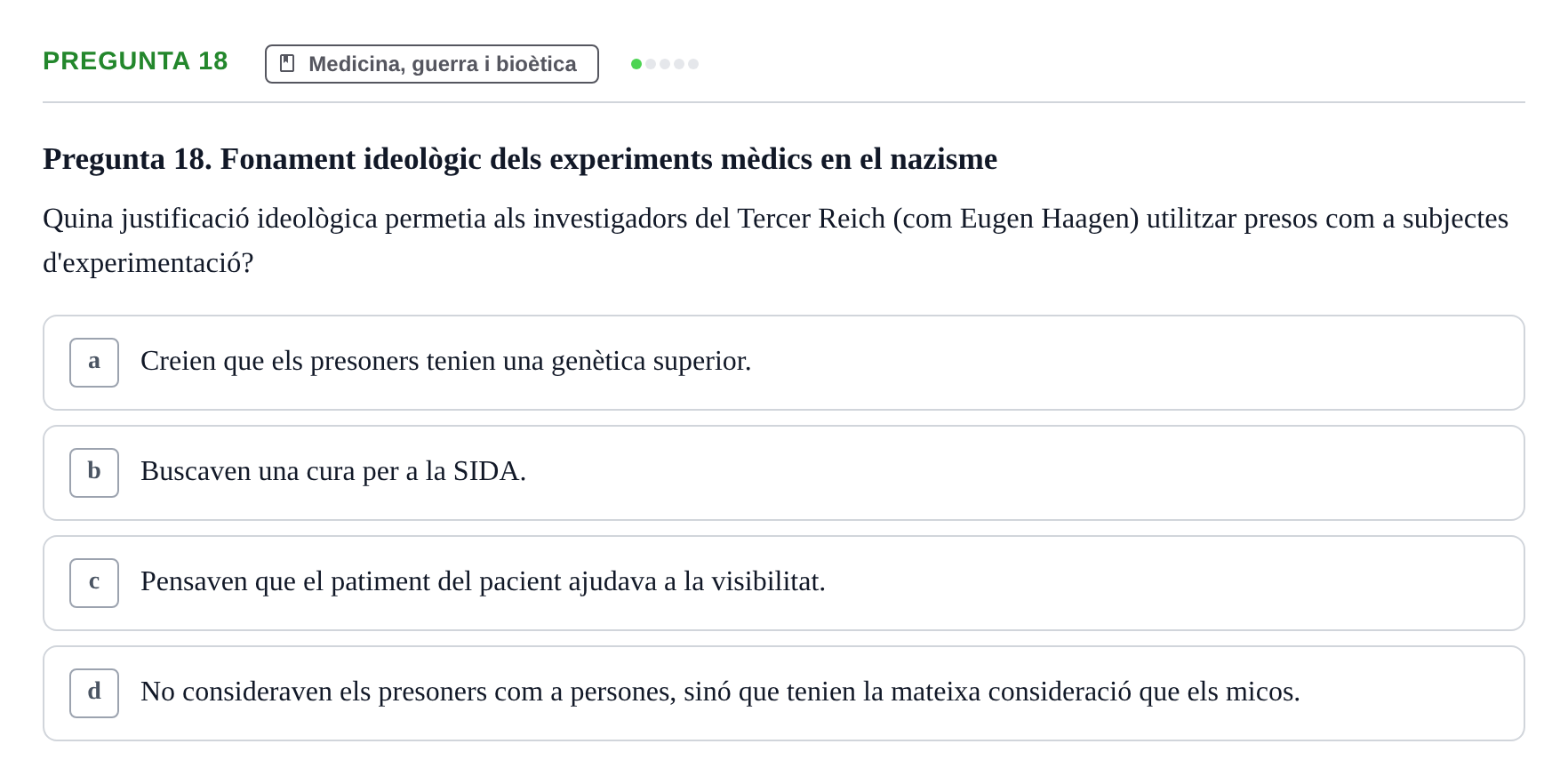 Enunciado: Pregunta 18 · Introducció a les Ciències de la Salut UAB Exemples